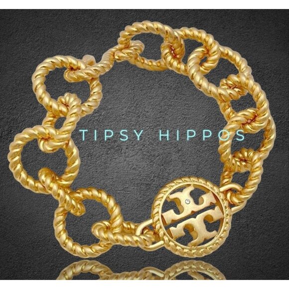 TORY BURCH Gold-Tone Chunky Rope Chain Link Bracelet With Toggle Clasp - Picture 2 of 2